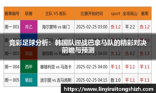 竞彩足球分析：韩国队迎战巴拿马队的精彩对决前瞻与预测