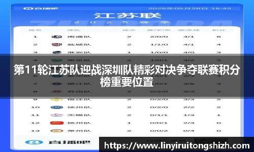 第11轮江苏队迎战深圳队精彩对决争夺联赛积分榜重要位置